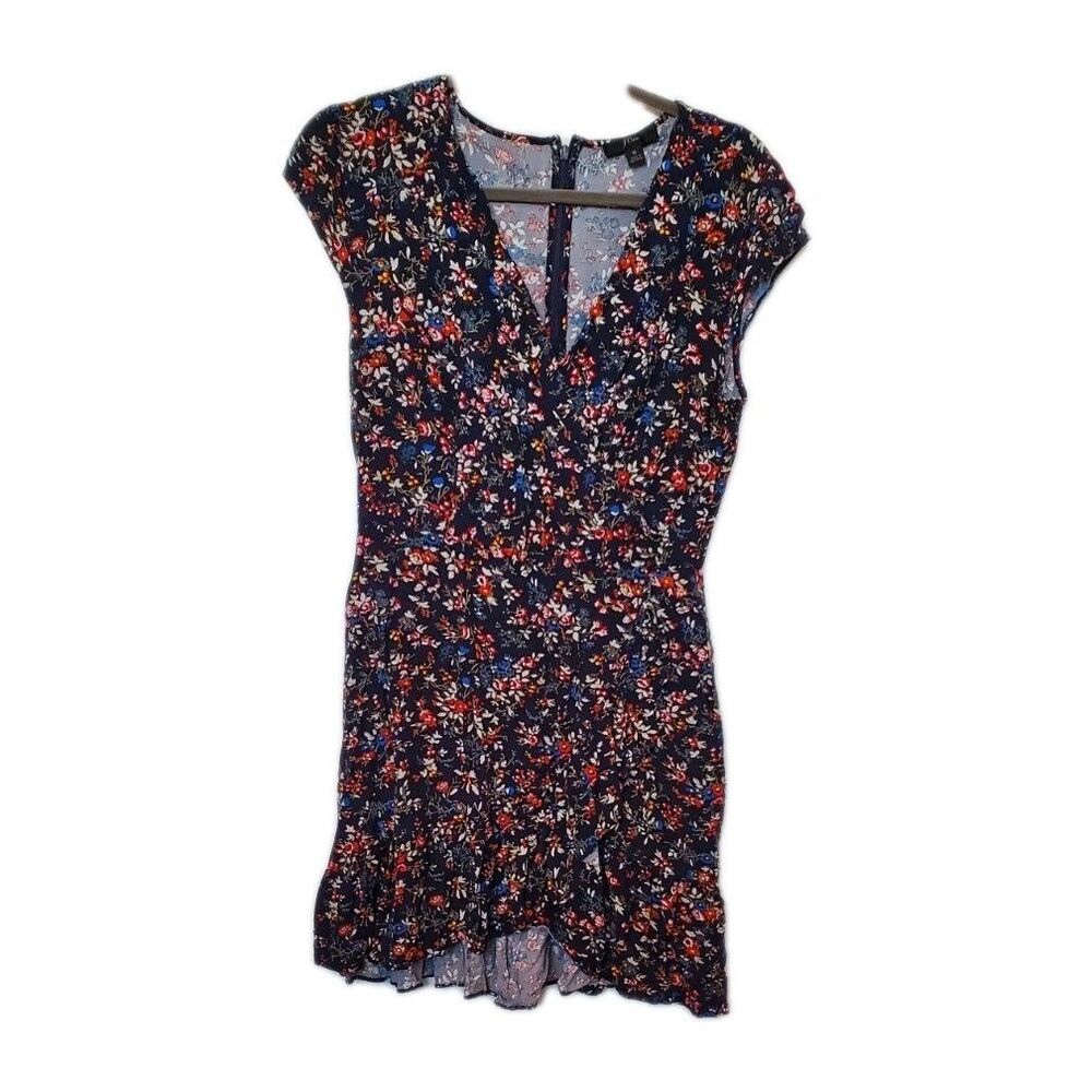 J.Crew 6 Navy Floral Short Sleeve Mini Sun Dress Flowy Deep V Cottage Whimsy
